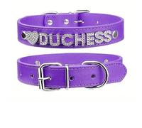 Personalised Customized Love Letter Diamond Faux Leather Collar Exclusive To Your Beloved Pet 1-7 Letters Custom Name ID Tag (Purple,XL)