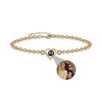 Personalised Customized Photo Bracelet Heart Projection Bracelet with Picture Inside Stone I Love You Bracelet 100 Languages for Women Mother Christmas Memorial Gift Silver Rose Gold