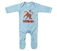 Personalised Cute Baby Monkey Romper Suit, Monkey Gifts for Babies, Birthday for Baby Boy or Girl, 3-6 Months, Light Blue