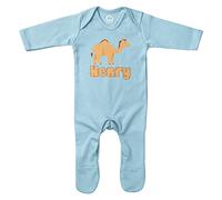Personalised Cute Camel Romper Suit, Camel Gifts for Babies, Safari and Zoo Birthday for Baby Boy or Girl, 0-3 Months, Light Blue