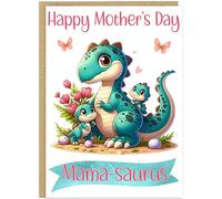 Personalised Cute Dinosaur Happy Mother's Day Cards - Custom Own Name Mum Mummy Grandma Nanny Step-Mum 14 Adorable Dino Designs Mummy-saurus Gift Greeting Cards A5 (Design 6)