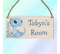 Personalised Cute Dinosaur Plaque Rectangle Sign for Kids Bedroom Decor MDF Wood Birthday Christmas Thoughtful Keepsake Present