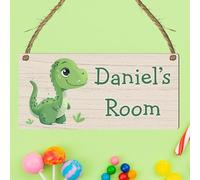Personalised Cute Dinosaur Plaque Rectangle Sign for Kids Bedroom Decor MDF Wood Birthday Christmas Thoughtful Keepsake Present