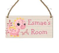 Personalised Cute Dinosaur Plaque Rectangle Sign for Kids Bedroom Decor MDF Wood Birthday Christmas Thoughtful Keepsake Present