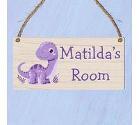 Personalised Cute Dinosaur Plaque Rectangle Sign for Kids Bedroom Decor MDF Wood Birthday Christmas Thoughtful Keepsake Present