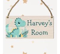 Personalised Cute Dinosaur Plaque Rectangle Sign for Kids Bedroom Decor MDF Wood Birthday Christmas Thoughtful Keepsake Present