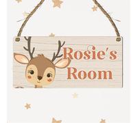 Personalised Cute & Fun Woodland Animals Theme | Personalised Children's Bedroom Sign | 8 Animal Designs To Choose | From Door & Room Name Plaque (Deer)