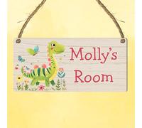 Personalised Cute Girly Dinosaur Plaque for Kids Bedroom Decor MDF Wood Sign Custom Name Gift for Birthday Thoughtful Dino Wall Decoration Keepsake (Green)