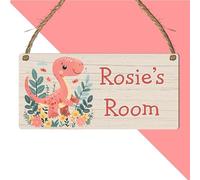 Personalised Cute Girly Dinosaur Plaque for Kids Bedroom Decor MDF Wood Sign Custom Name Gift for Birthday Thoughtful Dino Wall Decoration Keepsake (Pink)