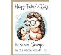 Personalised Cute Happy Fathers Day Animal Card for Dad Grandad etc. - Custom Name - 14 Loving Designs Bear Bee Cat Dog Panda Lion Turtle Cards For Him On Father's Day (Hedgehog)