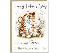 Personalised Cute Happy Fathers Day Animal Card for Dad Grandad etc. - Custom Name - 14 Loving Designs Bear Bee Cat Dog Panda Lion Turtle Cards For Him On Father's Day (Tiger)