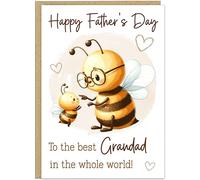 Personalised Cute Happy Fathers Day Animal Card for Dad Grandad etc. - Custom Name - 14 Loving Designs Bear Bee Cat Dog Panda Lion Turtle Cards For Him On Father's Day (Bee)