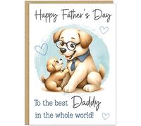 Personalised Cute Happy Fathers Day Animal Card for Dad Grandad etc. - Custom Name - 14 Loving Designs Bear Bee Cat Dog Panda Lion Turtle Cards For Him On Father's Day (Dog)