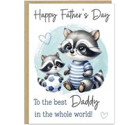 Personalised Cute Happy Fathers Day Animal Card for Dad Grandad etc. - Custom Name - 14 Loving Designs Bear Bee Cat Dog Panda Lion Turtle Cards For Him On Father's Day (Raccoon)