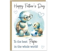 Personalised Cute Happy Fathers Day Animal Card for Dad Grandad etc. - Custom Name - 14 Loving Designs Bear Bee Cat Dog Panda Lion Turtle Cards For Him On Father's Day (Turtle)
