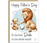 Personalised Cute Happy Fathers Day Animal Card for Dad Grandad etc. - Custom Name - 14 Loving Designs Bear Bee Cat Dog Panda Lion Turtle Cards For Him On Father's Day (Lion)