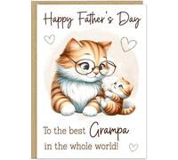 Personalised Cute Happy Fathers Day Animal Card for Dad Grandad etc. - Custom Name - 14 Loving Designs Bear Bee Cat Dog Panda Lion Turtle Cards For Him On Father's Day (Cat)