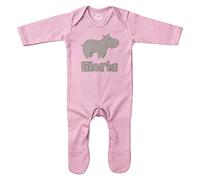 Personalised Cute Hippo Romper Suit, Hippo Gifts for Babies, Safari and Zoo Birthday for Baby Boy or Girl, 0-3 Months, Light Pink