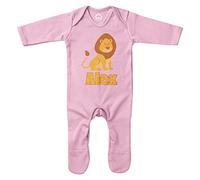 Personalised Cute Lion Romper Suit, Lion Gifts for Babies, Safari and Zoo Birthday for Baby Boy or Girl, 6-12 Months, Light Pink