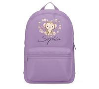 Personalised Cute MonkeyMini Back Pack, Custom Mini Back Packs for Girls, Back to School or Starting Nursery, Flower Design, One Size, Lavender