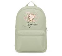 Personalised Cute MonkeyMini Back Pack, Custom Mini Back Packs for Girls, Back to School or Starting Nursery, Flower Design, One Size, Pistachio
