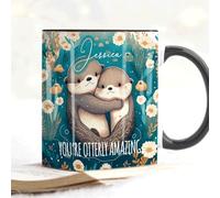 Personalised Cute Otters Mug. I Love You Mug Gift. Mug & Coaster Set.