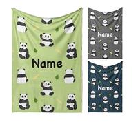 Personalised Cute Panda Blanket Custom Name Blanket for Kids Baby Girls Boys Gift Soft Fleece Throw Animal Print Bedding Nursery Decor Adorable Panda Design Custom Background Colour