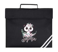 Personalised Cute Panda Book Bag, Girls Back to School Gifts, Custom Bags for Kids Who Like Animals, Primary and Nuresery Child Bookbag, Boys and Girls, One Size, Black