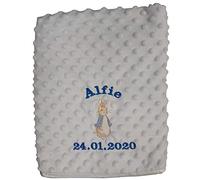 Personalised cute rabbit baby bubble fleece blanket gift boy girl baby shower (blue)