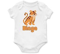 Personalised Cute Tiger Baby Grow, Tiger Gifts for Babies, Safari and Zoo Birthday for Baby Boy or Girl, 6-12 Months, White