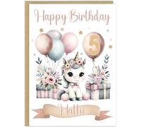 Personalised Cute Watercolour Animal Birthday Cards for Kids - Custom Name Any Age Boys Girls - 13 Cute Designs - A5 Premium 1st 2nd 3rd Children's Birthday Greeting Cards (Unicorn)
