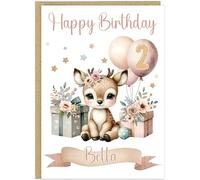 Personalised Cute Watercolour Animal Birthday Cards for Kids - Custom Name Any Age Boys Girls - 13 Cute Designs - A5 Premium 1st 2nd 3rd Children's Birthday Greeting Cards (Deer)