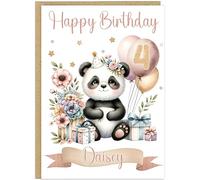 Personalised Cute Watercolour Animal Birthday Cards for Kids - Custom Name Any Age Boys Girls - 13 Cute Designs - A5 Premium 1st 2nd 3rd Children's Birthday Greeting Cards (Panda)