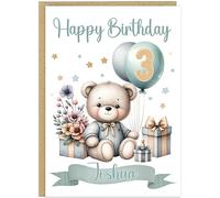 Personalised Cute Watercolour Animal Birthday Cards for Kids - Custom Name Any Age Boys Girls - 13 Cute Designs - A5 Premium 1st 2nd 3rd Children's Birthday Greeting Cards (Boy Teddy)