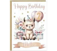 Personalised Cute Watercolour Animal Birthday Cards for Kids - Custom Name Any Age Boys Girls - 13 Cute Designs - A5 Premium 1st 2nd 3rd Children's Birthday Greeting Cards (Llama)
