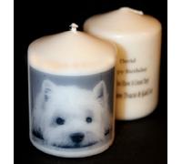 Personalised Cute Westie Dog Monochrome Image Candle Gift Unique Keepsake Birthday Candle to Treasure Forever!