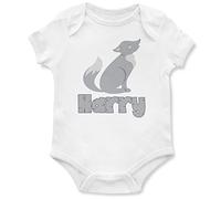 Personalised Cute Wolf Baby Grow, Wolf Gifts for Babies, Safari and Zoo Birthday for Baby Boy or Girl, 6-12 Months, White