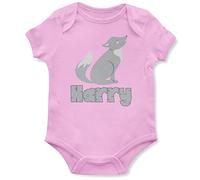 Personalised Cute Wolf Baby Grow, Wolf Gifts for Babies, Safari and Zoo Birthday for Baby Boy or Girl, 12-18 Months, Light Pink
