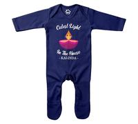 Personalised Cutest Light in The House Diwali Romper Suit for Baby Boy Girl Custom Festival of Light Diya Sleepsuit, 6-12 Months, Navy