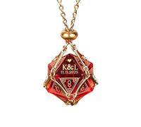 Personalised D20 Dice Necklace for Couples, Natural Stone Pendant with Engraved Name & Date, Bespoke RPG Gamer Gift for Boyfriend or Girlfriend Anniversary & Valentine’s Day Jewellery Gift (Style01)
