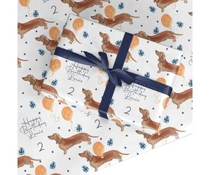 Personalised Dachshund Birthday Wrapping Paper Gift Wrap - Custom Name & Age - Cute Sausage Dog Birthday Present Wrap - Recyclable Eco Friendly by Dyefor - 3 Sheets (50cm x 65cm each)