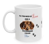 Personalised Dachshund Dog Mug, All You Need is Love, Dog Lover, Gift, Christmas, Birthday, Pet, Best Friend