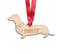 Personalised Dachshund Wooden Dog Decoration - Sustainable Oak Tree Bauble