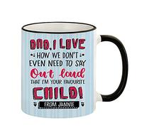 Personalised Dad, I’m Your Favourite Child Any Name Father’s Day, Daddy, Stepdad, Poppa, Birthday Gift from Son or Daughter, Novelty Cup, Unique Coloured Rim Ceramic Mug. (Black Rim)