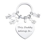 Personalised Dad Keychain - Customised Stainless Steel Heart Shaped Key Chain This Daddy Belongs to with Family Names Jewellery Presents for Birthday Father's Day, Daddy Gifts from Daughter Son