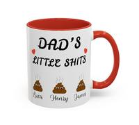 Personalised Dad Mug - “Dad’s Little Sh*ts” Funny Custom Name Mug - Custom Kids Names Gift for Dad - Rude Humour Mug - Father’s Day, Birthday Gift for Him (Red 11oz, Mug)