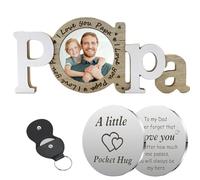 Personalised Dad Photo Frame and Dad Keyring Set - Customised Pocket Hug Gifts for Dad from Daughter Son, Perfect for Birthdays and Father's Day