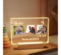 Personalised Dad Photo Frame with Night Light - Custom Acrylic LED Light Up Heart Frame Gift for Father, Best Dad Ever
