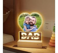 Personalised Dad Photo Frame with Night Light - Custom Acrylic LED Light Up Heart Frame Gift for Father, Best Dad Ever
