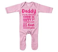 Personalised Dad You're Amazing, Happy 1st Fathers Day Romper Suit, for Dad's First Idea, 3-6 Months, Light Pink